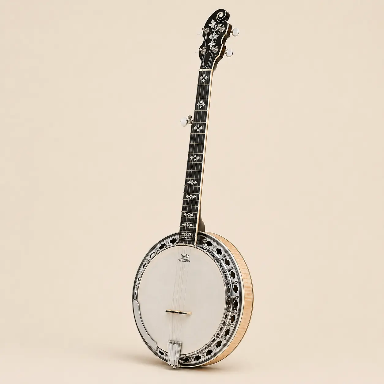 5-string resonator banjo with mother-of-pearl inlays