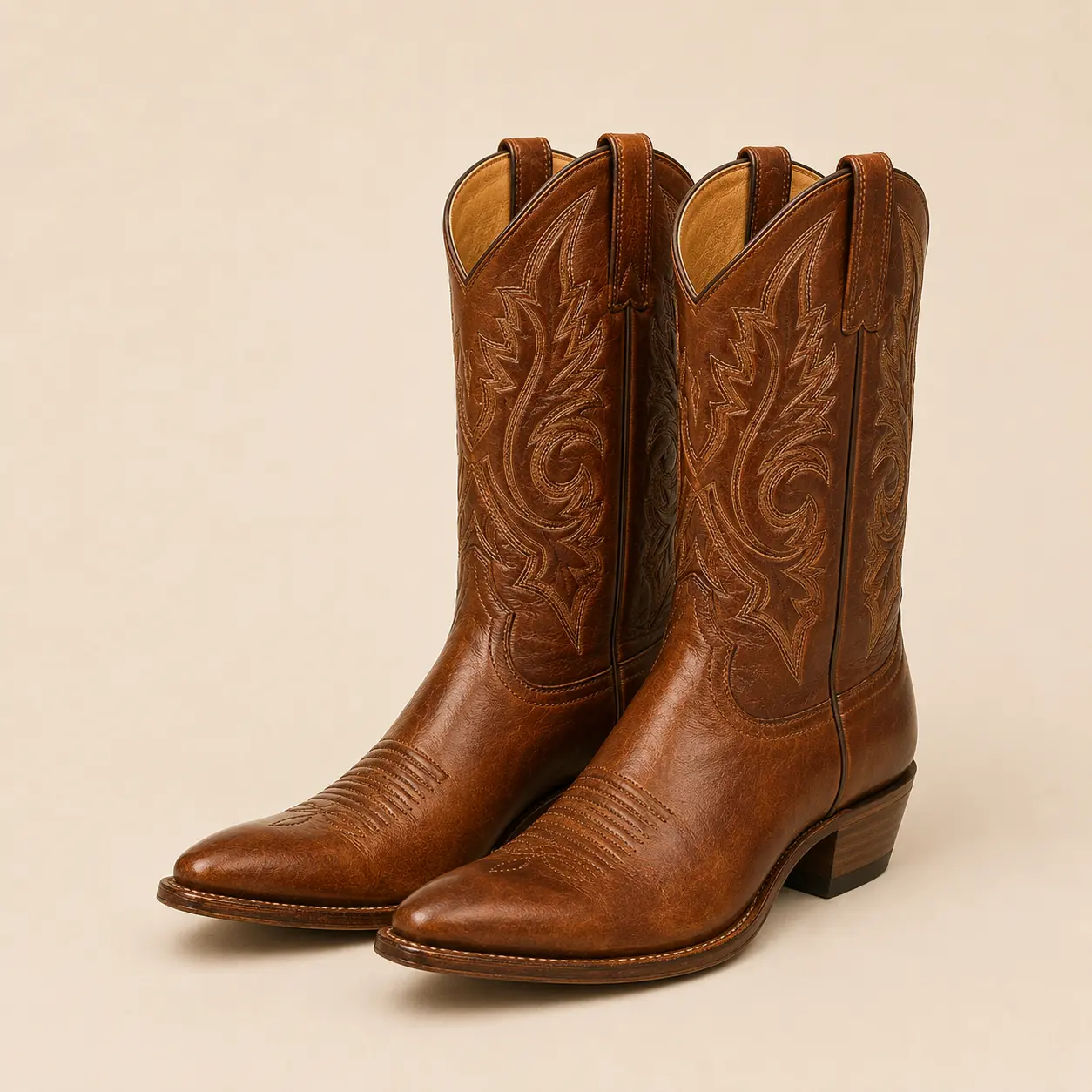 Pair of well-worn brown leather cowboy boots