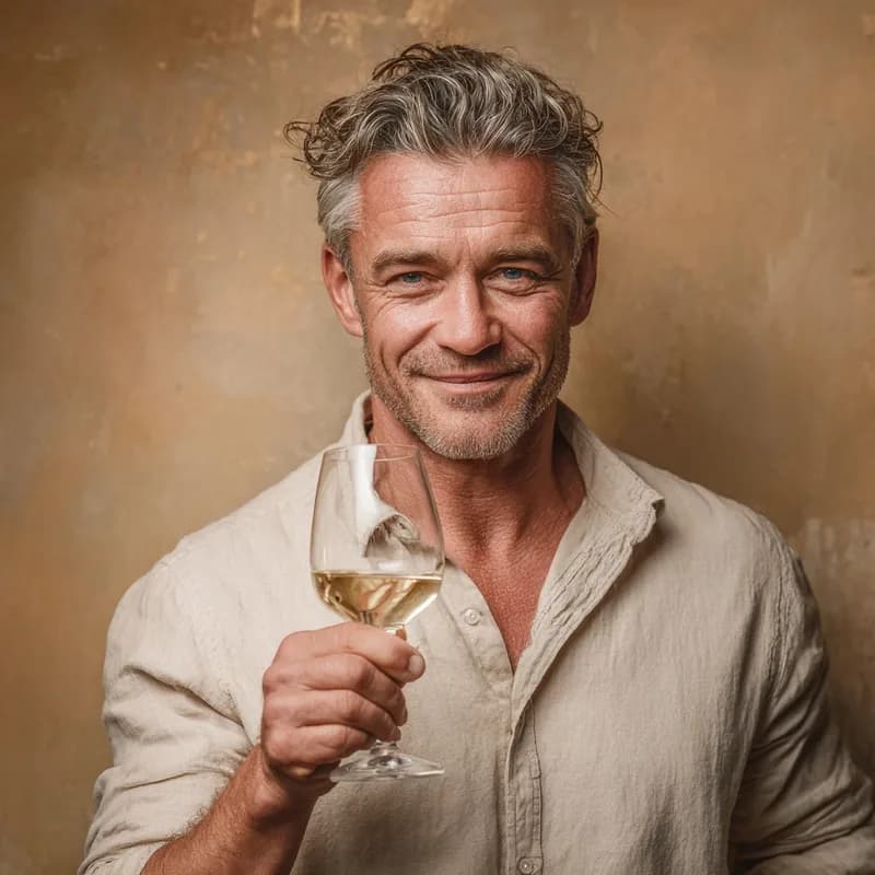 Robert at 50 — portrait of an American man around his 50th birthday milestone, warm natural lighting
