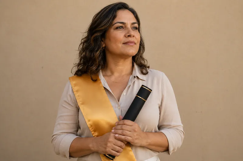 Formanda escrevendo o brief da música de homenagem para os pais na formatura