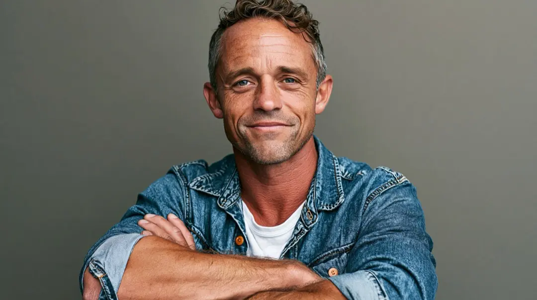 American father in his mid-forties in denim button-down — singing a country graduation song for his son