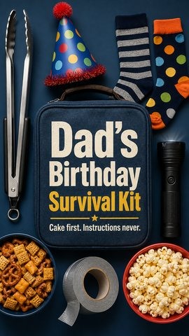 Dad’s Birthday Survival Kit — Cake first. Instructions never.
